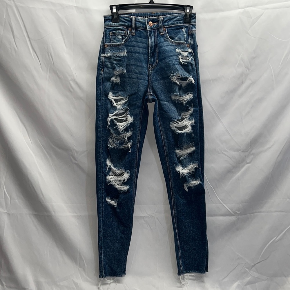 American Eagle Distressed High-Waisted Skinny Stretch Jeans Size 0 Regular